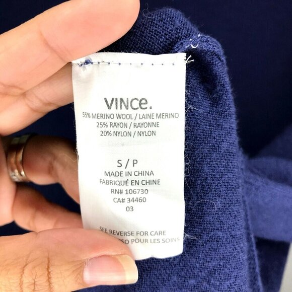 Vince V-Neck Sweater Size Small Blue Merino Wool Blend Slight side cuts - Picture 5 of 6